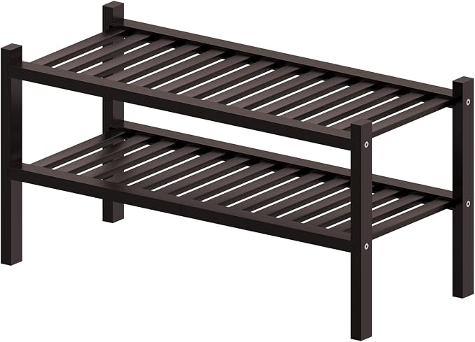 2 Tier Bamboo Shoe Rack for Closet Free Standing Wood Shoe Shelf for Entryway - Image 7