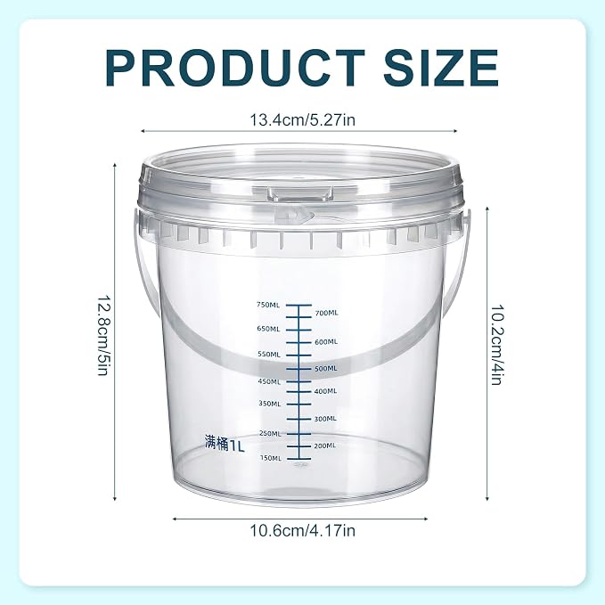 Small Bucket with Lid, 0.3gal PP Clear Bucket with Graduated Pail Measuring - Image 2
