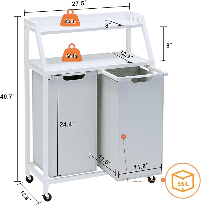 Laundry Hamper, Laundry Sorter 2 Section, Rolling Laundry Basket - Image 7