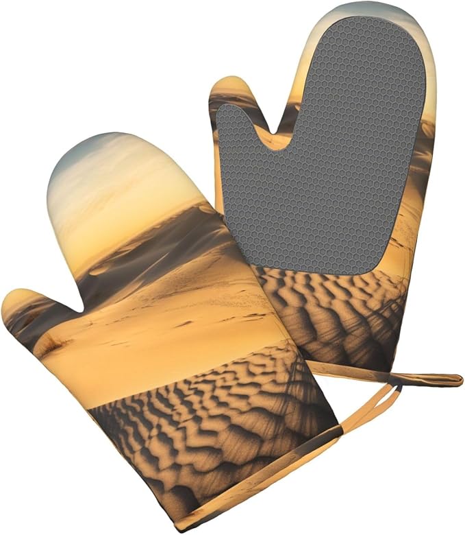 Sand Dunes Print Oven Mitts Set of 2, Heat Resistant Silicone Oven Mittens - Image 3