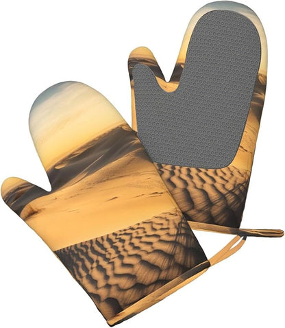 Sand Dunes Print Oven Mitts Set of 2, Heat Resistant Silicone Oven Mittens - Image 3
