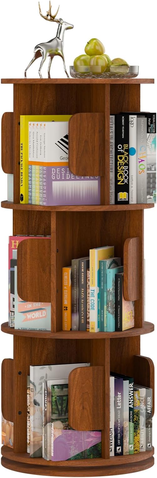 3-Tier 360° Rotating Bookshelf, Round Floor Standing Bookcase - Image 9