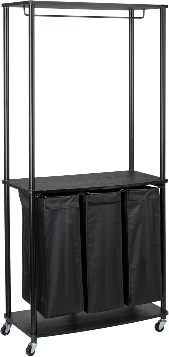 Household Essentials 3-Bag Laundry Center, Smooth Laminate Shelving, Sturdy by HouseholdEssentials