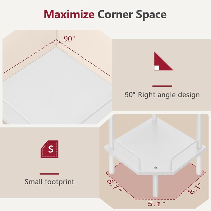 Tajsoon 3 Tier Corner Shelf Stand, Standing Corner Shelf Unit, Industrial Short - Image 5