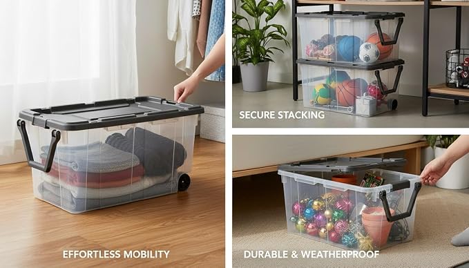 160-Quart Wheeled Stackable Storage Bin, Heavy-Duty Clear Plastic Container - Image 6