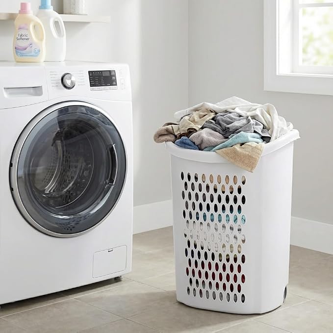 White Wheeled Plastic Laundry Hamper – Adult-Sized Rolling Basket - Image 6