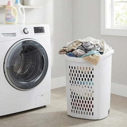 White Wheeled Plastic Laundry Hamper – Adult-Sized Rolling Basket - Image 6