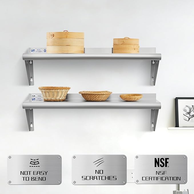 Hally Stainless Steel Shelf Wall Mounted Metal Shelf Wall Shelf 10 x 30 NSF - Image 4