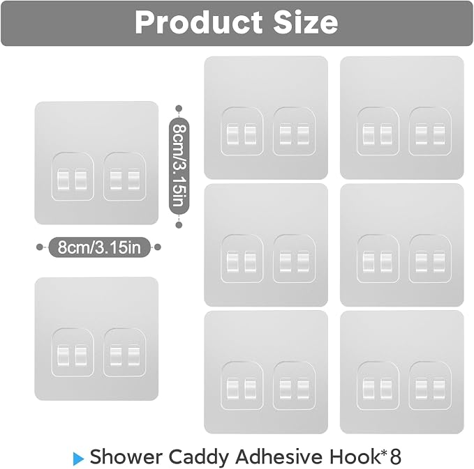 8 Pack Shower Caddy Adhesive Replacement, Strong Adhesive Double Hooks - Image 2