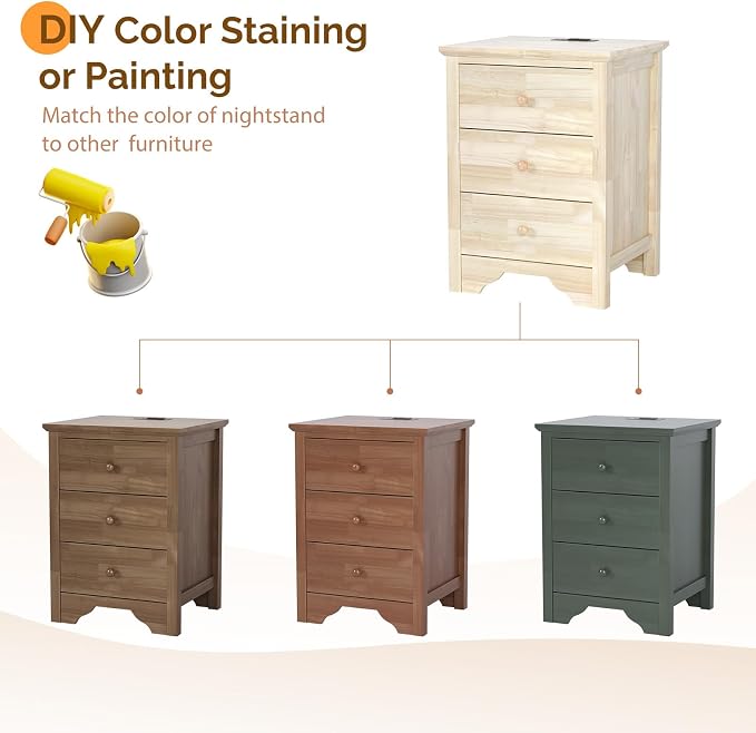 VINGLI Unfinished Solid Wood Nightstand - Image 4