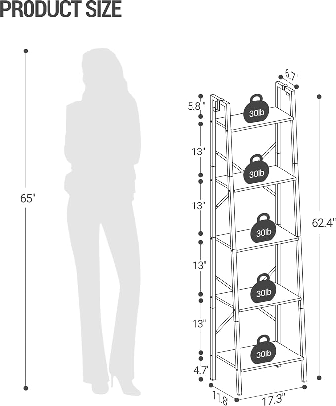 Hzuaneri Ladder Shelf, Freestanding Corner Storage Shelf | Bookcase - Image 2