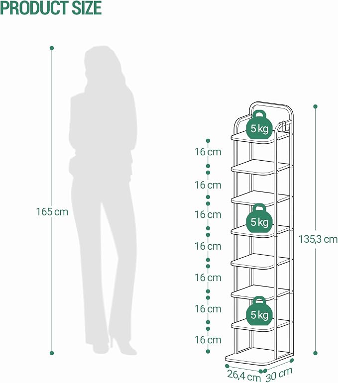 Hzuaneri 8 Tiers Vertical Shoe Rack, Narrow Shoe Tower, Tall Shoes Shelf - Image 2
