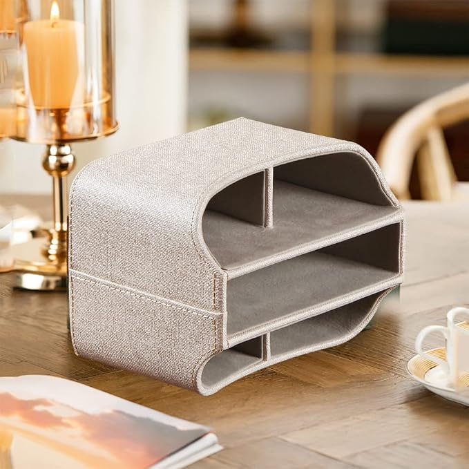 360° Rotating Remote Control Holder, PU Leather TV Remote Caddy Organizer - Image 3