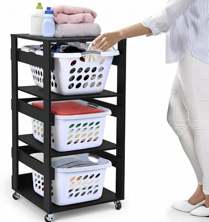 Laundry Basket Holder Shelf, Stackable Laundry Sorter, 3 Tier | Engineered Wood by LeapOak