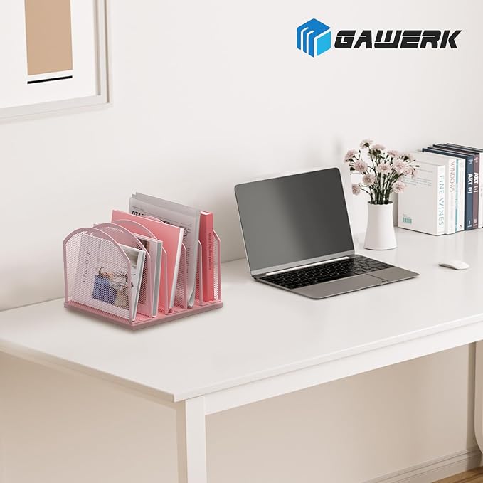 5-Section Vertical Desktop Organizer, 5-Section Mesh File Folder Stand Sorter - Image 7