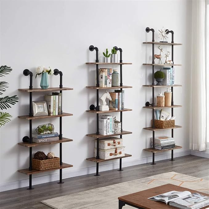 HOMBAZAAR Industrial Pipe Bookshelf, 6 Tier Pipe Shelving, Wall Mounted Ladder - Image 9