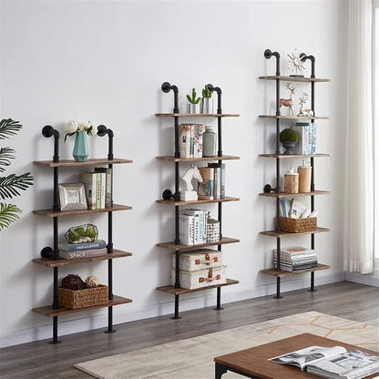 HOMBAZAAR Industrial Pipe Bookshelf, 6 Tier Pipe Shelving, Wall Mounted Ladder - Image 9