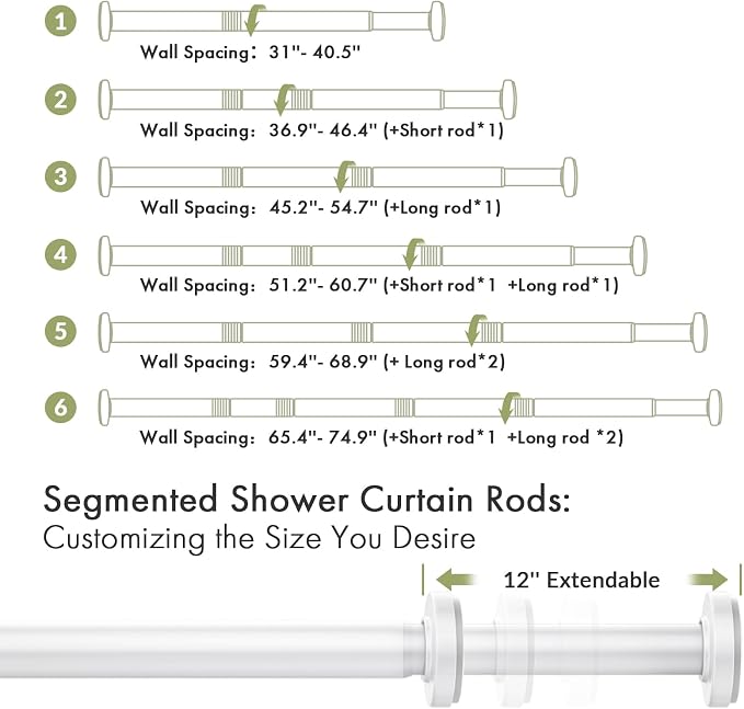 AmazerBath Spring Tension Shower Curtain Rod, 31-75 Inches Heavy Duty Tension - Image 2