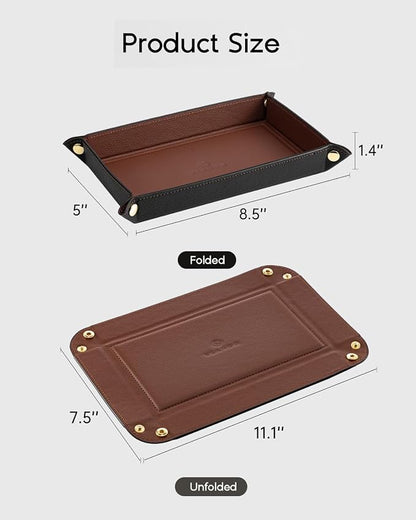 VLANDO Valet Tray for Men, Foldable PU Leather Catchall, Mocha Brown | Travel - Image 4