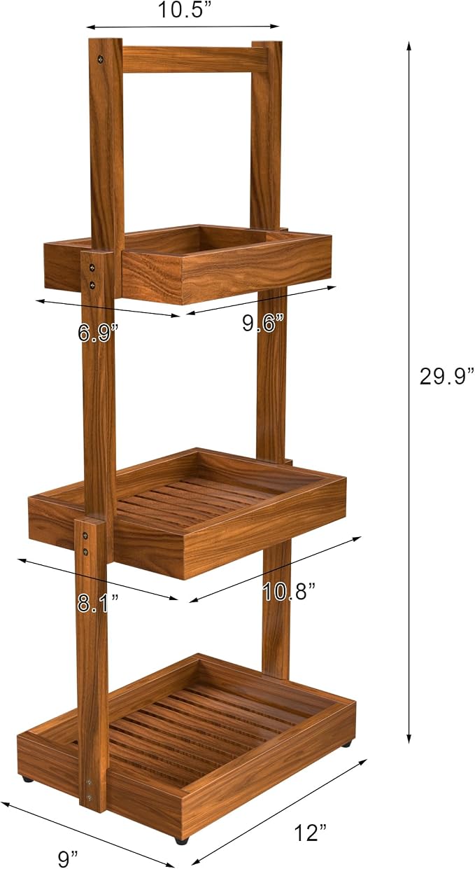 3-Tier Teak Shower Caddy, Bathroom Organizer - Image 3