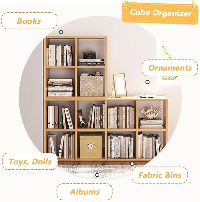NELYE 8 Cube Organizer Bookcase Oak Open Shelf | Suitable - Image 4