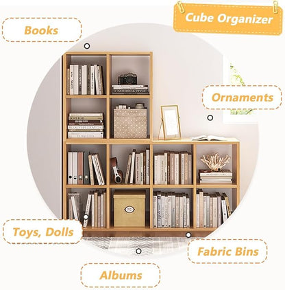NELYE 6 Cube Organizer Bookcase Oak Open Shelf | Suitable - Image 4
