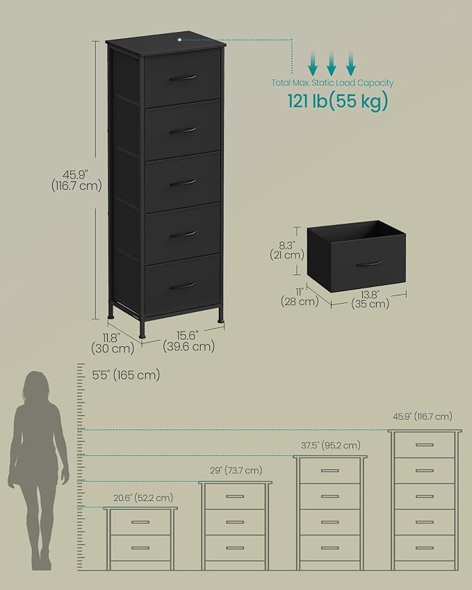 SONGMICS Dresser for Bedroom, Chest of Drawers, 5 Non-Woven Fabric Drawers - Image 2