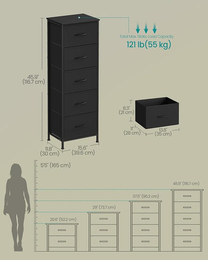 SONGMICS Dresser for Bedroom, Chest of Drawers, 5 Non-Woven Fabric Drawers - Image 2