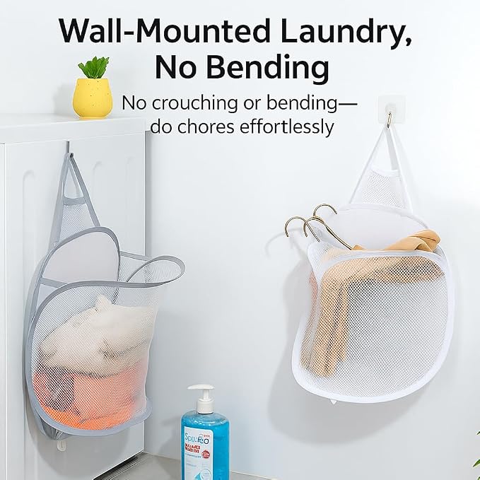 2-Pack Collapsible Wall-Mounted Mesh Laundry Hamper – No-Drill Hanging Dirty - Image 6