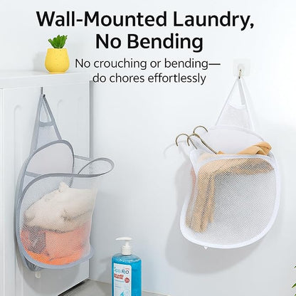 2-Pack Collapsible Wall-Mounted Mesh Laundry Hamper – No-Drill Hanging Dirty - Image 6