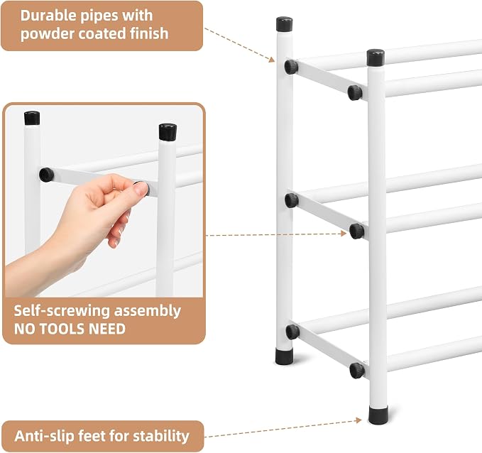 STORAGE MANIAC Expandable Shoe Rack, 12 Pairs Stackable Small Shoe Rack - Image 6