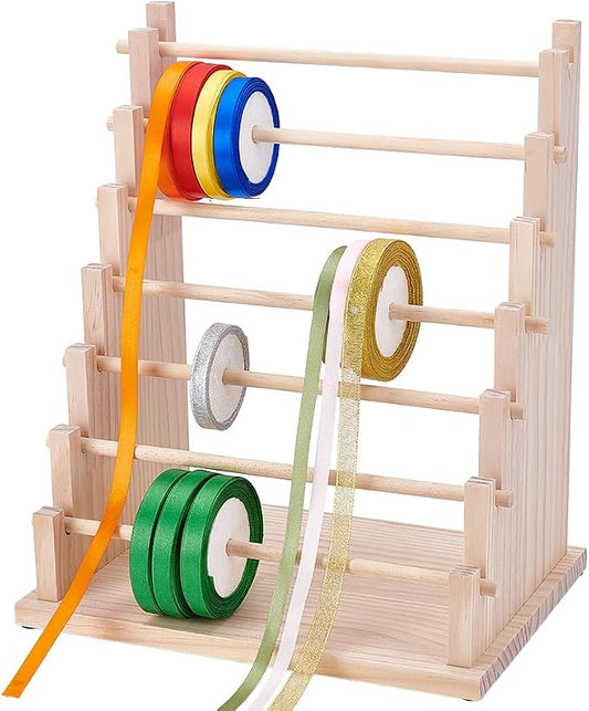 UNICRAFTALE 7-Tier Wooden Ribbons Organizer Rack Burlywood Ribbon Holder by UNICRAFTALE