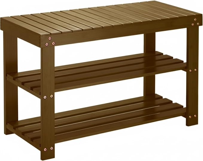 Pipishell Bamboo Shoe Rack Bench, 3 Tier Sturdy Shoe Bench, Storage Shoe by Pipishell