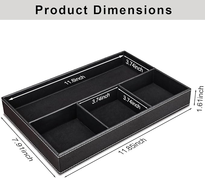 KINGFOM Pu Leather Desk Organizer Tray, 4 Compartment Office Storage Supplies - Image 2