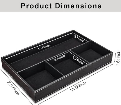 KINGFOM Pu Leather Desk Organizer Tray, 4 Compartment Office Storage Supplies - Image 2