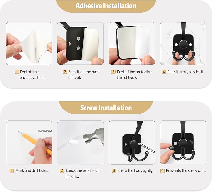 VIS'V 3 Prong Coat Hooks Wall Mount, Metal Self Adhesive Entryway Wall Hooks - Image 8