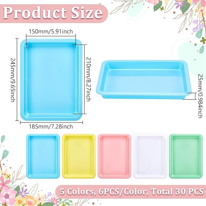 30Pcs Plastic Art Trays, 9.6 x 7.3 Inches Activity Craft Sand Trays Flat - Image 2