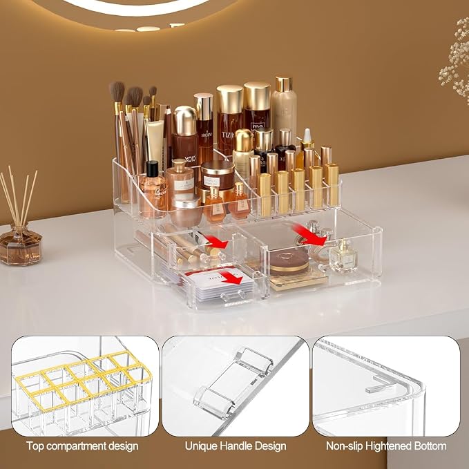 Makeup Organizer for Vanity, Acrylic Large Desk Organizer - Image 3
