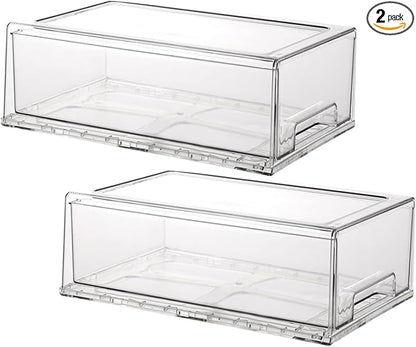 Stackable storage drawers, refrigerator, office desktop, pantry and shelves by Unknown