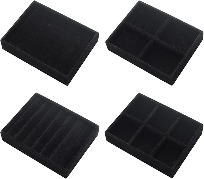 Small Jewelry Tray Set 4 Pcs Black Velvet Stackable Jewelry Organizer Tray Mini by Unknown