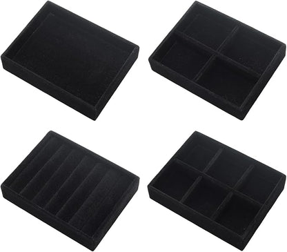 Small Jewelry Tray Set 4 Pcs Black Velvet Stackable Jewelry Organizer Tray Mini by Unknown