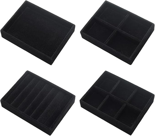 Small Jewelry Tray Set 4 Pcs Black Velvet Stackable Jewelry Organizer Tray Mini by Unknown