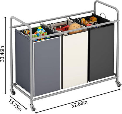 LINZINAR 3-Bag Laundry Basket Sorter Laundry Hamper Cart - Image 6