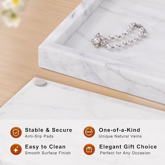 Marble Bathroom Tray for Countertop & Home Decor, Natural Decorative Marble - Image 2
