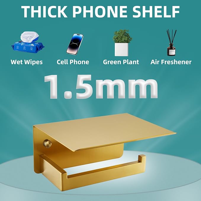 Toilet Paper Holder with Shelf Brushed Gold, APLusee SUS 304 Stainless Steel - Image 4