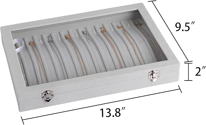 Frebeauty 15 Hooks Necklace Tray Velvet Neckalce Organizer - Image 2