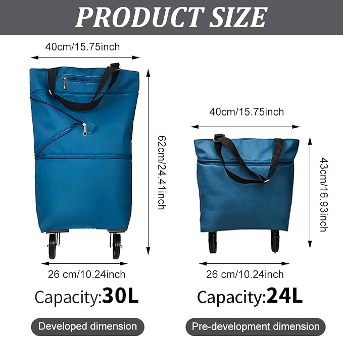 Collapsible Shopping Cart with 360° Swivel Wheels, Reusable Foldable Tote - Image 3