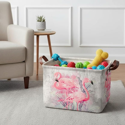 Flamingo Storage Basket Waterproof Canvas Toy Storage Bin Home Flamingo Decor - Image 5
