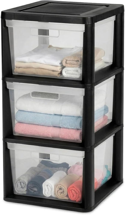 3 Drawer Plastic Storage Tower Organizer, Wide Black Cart by Unknown