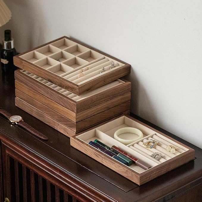 Black Walnut Wooden Flat Jewelry Tray - Image 4